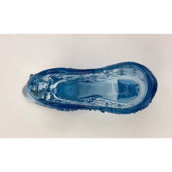 *Vtg Fenton Art Glass Slipper Shoe Daisy & Button Cat Head Light Blue Figurine - Picture 4 of 6